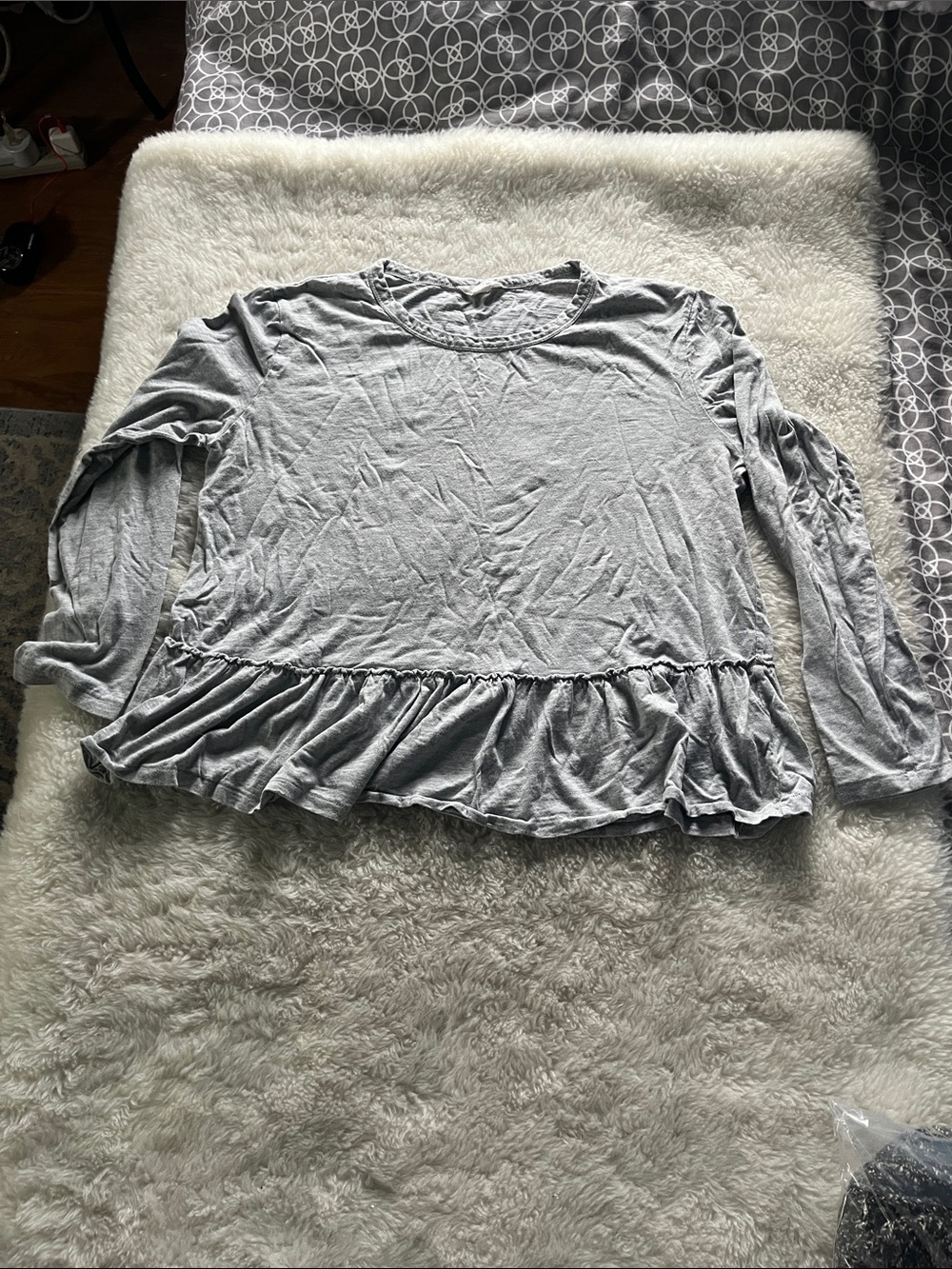 Caslon Light Heather Gray Ruffle-Hem Long Sleeve Tee size XL